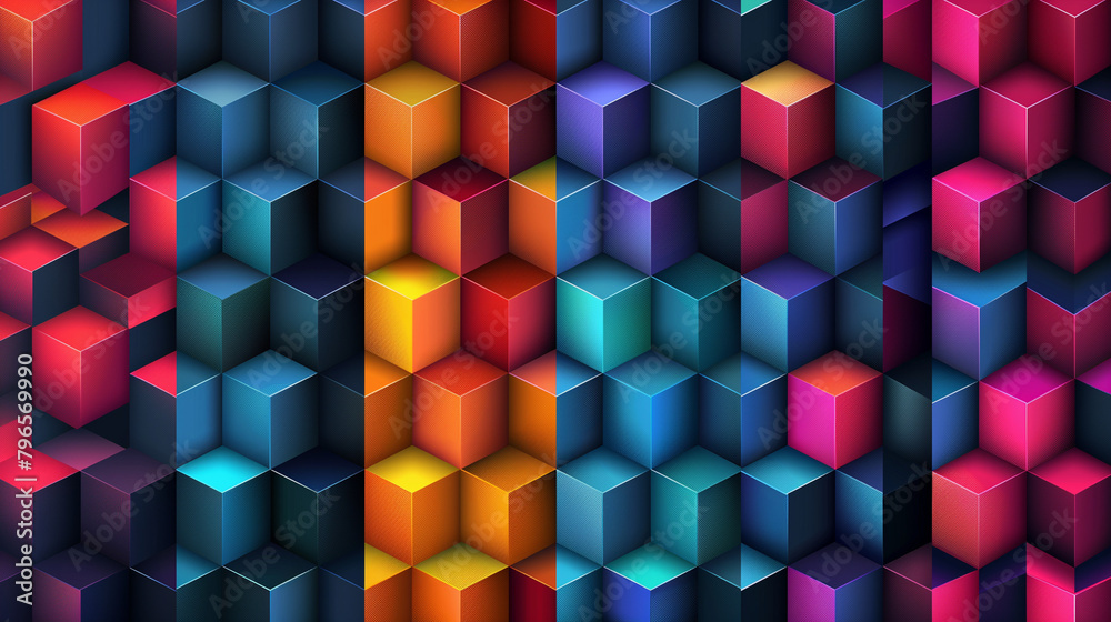 Fototapete Abstract blue background with a seamless pattern of 3D cubes,Colorful Geometric Triangle Mosaic Texture Art