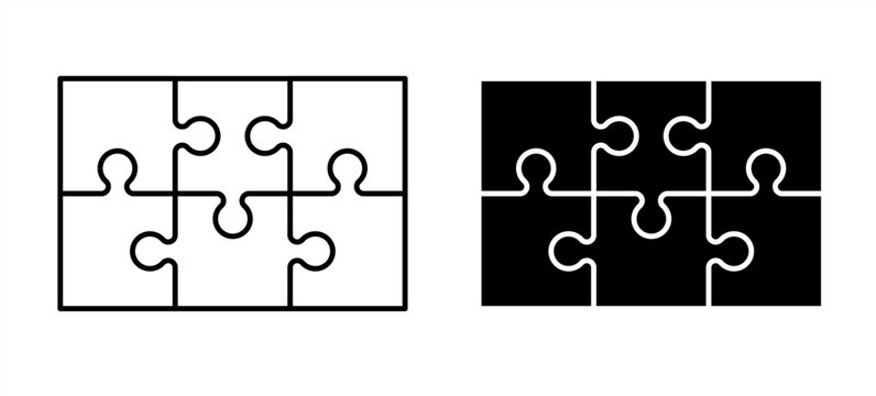 jigsaw, puzzle pieces connection line pattern. Puzzel piece icon or pictogram. Cartoon vector outline. Autism logo or symbol. Dubbele platte puzzels grid. Teamwork concept. Mosaic sign. Game print