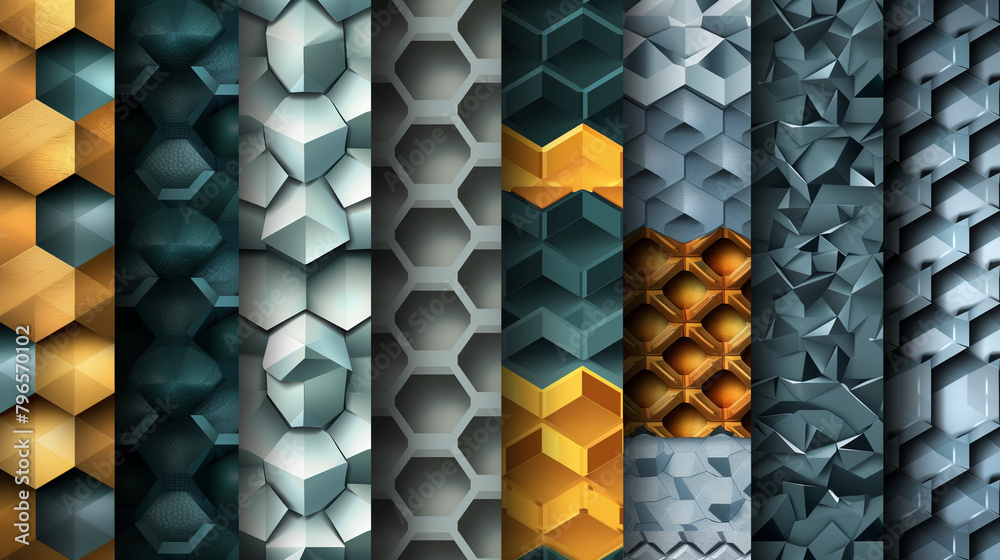 Fototapete Abstract blue background with a seamless pattern of 3D cubes,Colorful Geometric Triangle Mosaic Texture Art
