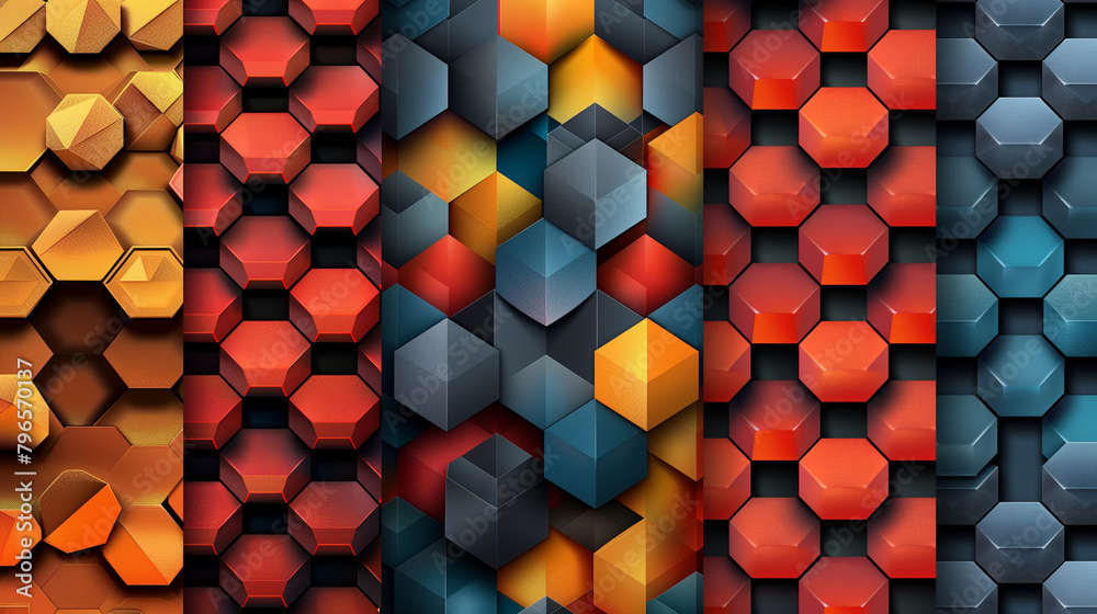 Fototapete abstract blue background with a seamless pattern of 3d cubes,colorful geometric triangle mosaic text