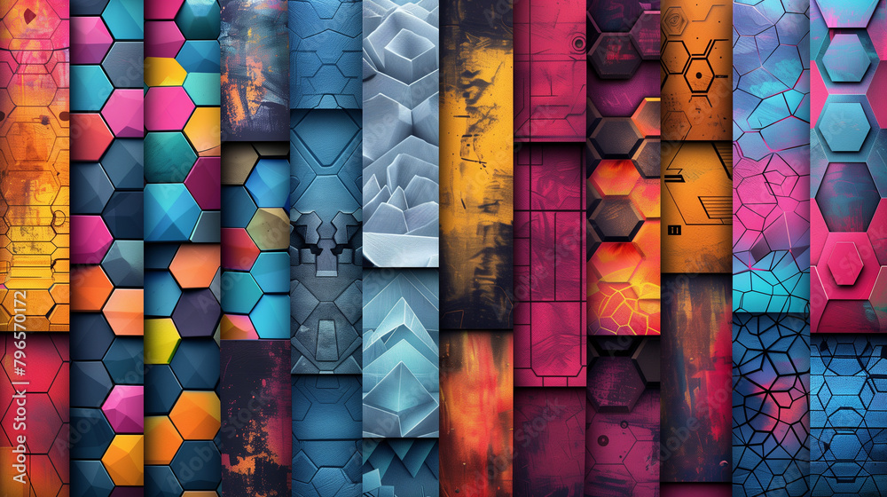 Fototapete abstract blue background with a seamless pattern of 3d cubes,colorful geometric triangle mosaic text