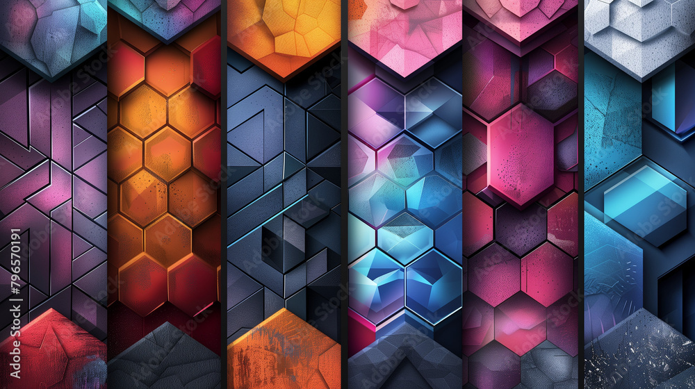 Fototapete abstract blue background with a seamless pattern of 3d cubes,colorful geometric triangle mosaic text