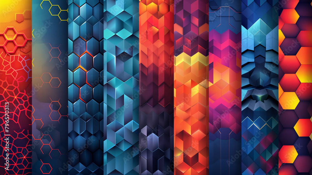 Fototapete abstract blue background with a seamless pattern of 3d cubes,colorful geometric triangle mosaic text