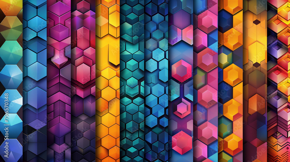 Fototapete abstract blue background with a seamless pattern of 3d cubes,colorful geometric triangle mosaic text