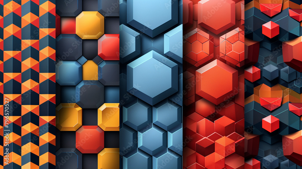 Fototapete abstract blue background with a seamless pattern of 3d cubes,colorful geometric triangle mosaic text