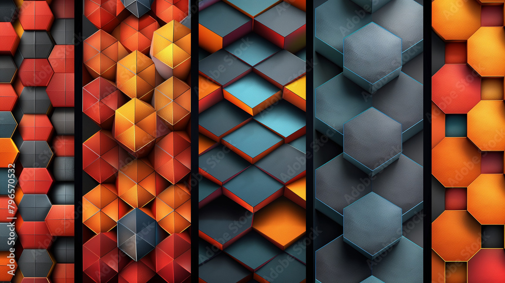 Fototapete abstract blue background with a seamless pattern of 3d cubes,colorful geometric triangle mosaic text