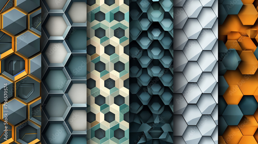 Fototapete Abstract blue background with a seamless pattern of 3D cubes,Colorful Geometric Triangle Mosaic Texture Art