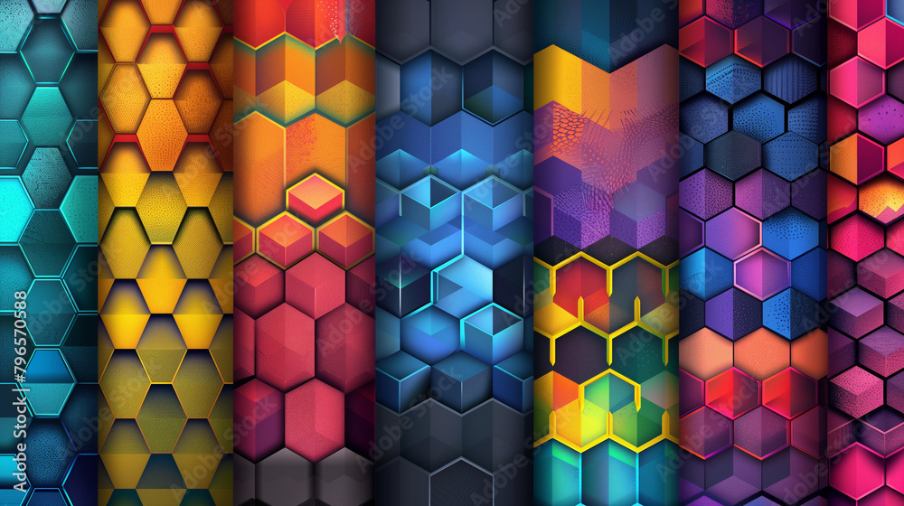 Fototapete abstract blue background with a seamless pattern of 3d cubes,colorful geometric triangle mosaic text