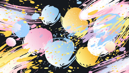 Vibrant Abstract Art with Dynamic Splatters and Dots