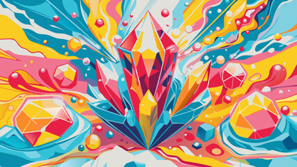 Vibrant Abstract Crystal Explosion in Colorful Modern Art Style