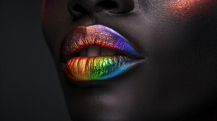 Black woman lips painted with rainbow lipstick - 796570943