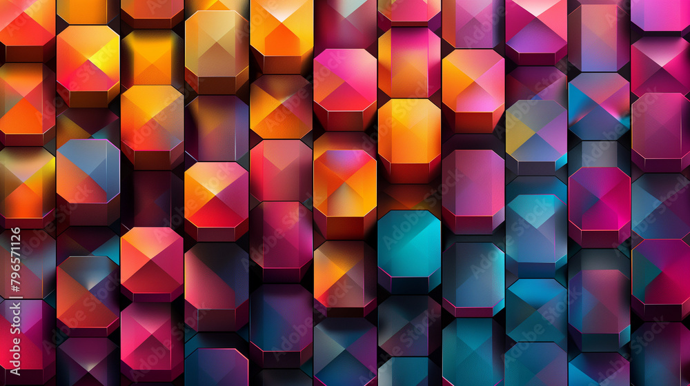 Fototapete abstract blue background with a seamless pattern of 3d cubes,colorful geometric triangle mosaic text