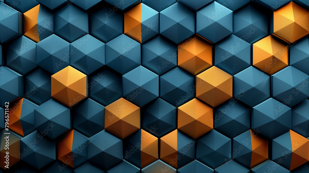 Fototapete Abstract blue background with a seamless pattern of 3D cubes,Colorful Geometric Triangle Mosaic Texture Art