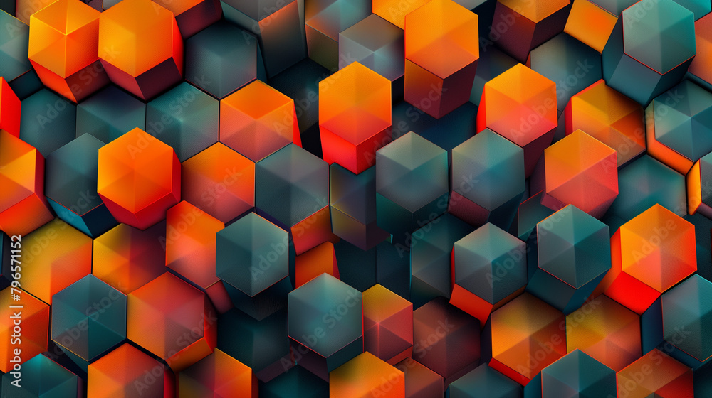 Fototapete Abstract blue background with a seamless pattern of 3D cubes,Colorful Geometric Triangle Mosaic Texture Art