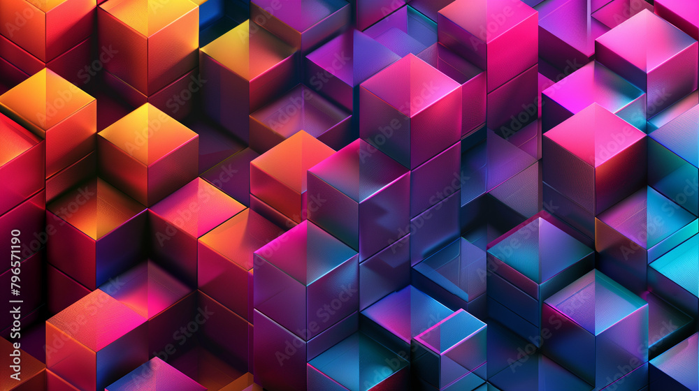 Fototapete Abstract blue background with a seamless pattern of 3D cubes,Colorful Geometric Triangle Mosaic Texture Art