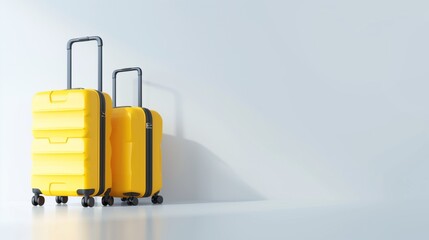 Two bright yellow suitcases with extended handles on a white background, suggesting travel or vacation.