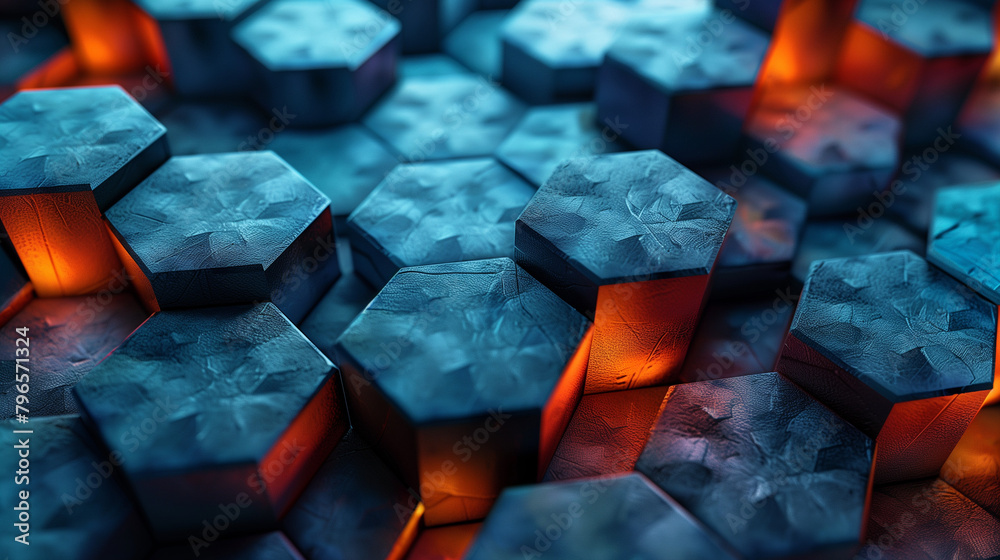 Fototapete Abstract blue background with a seamless pattern of 3D cubes,Colorful Geometric Triangle Mosaic Texture Art