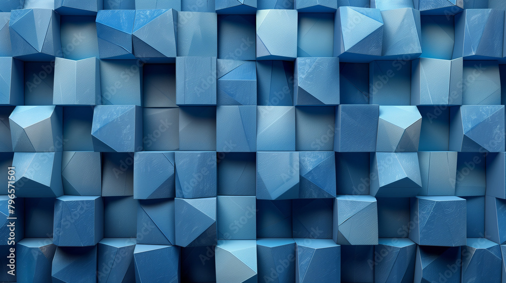 Fototapete abstract blue background with a seamless pattern of 3d cubes,colorful geometric triangle mosaic text