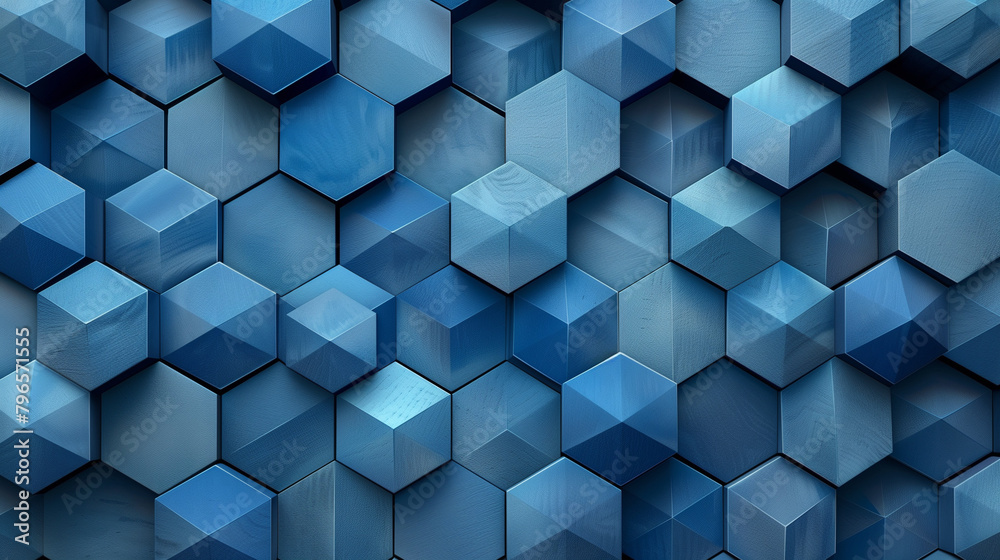 Fototapete abstract blue background with a seamless pattern of 3d cubes,colorful geometric triangle mosaic text