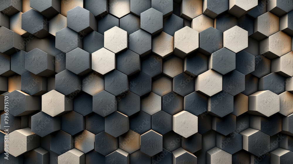 Fototapete Abstract blue background with a seamless pattern of 3D cubes,Colorful Geometric Triangle Mosaic Texture Art