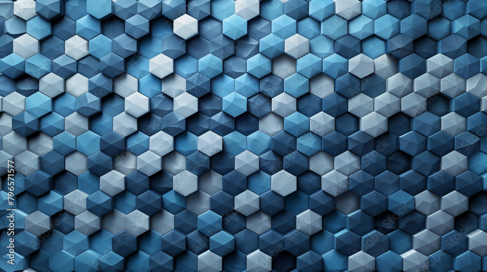 Fototapete Abstract blue background with a seamless pattern of 3D cubes,Colorful Geometric Triangle Mosaic Texture Art