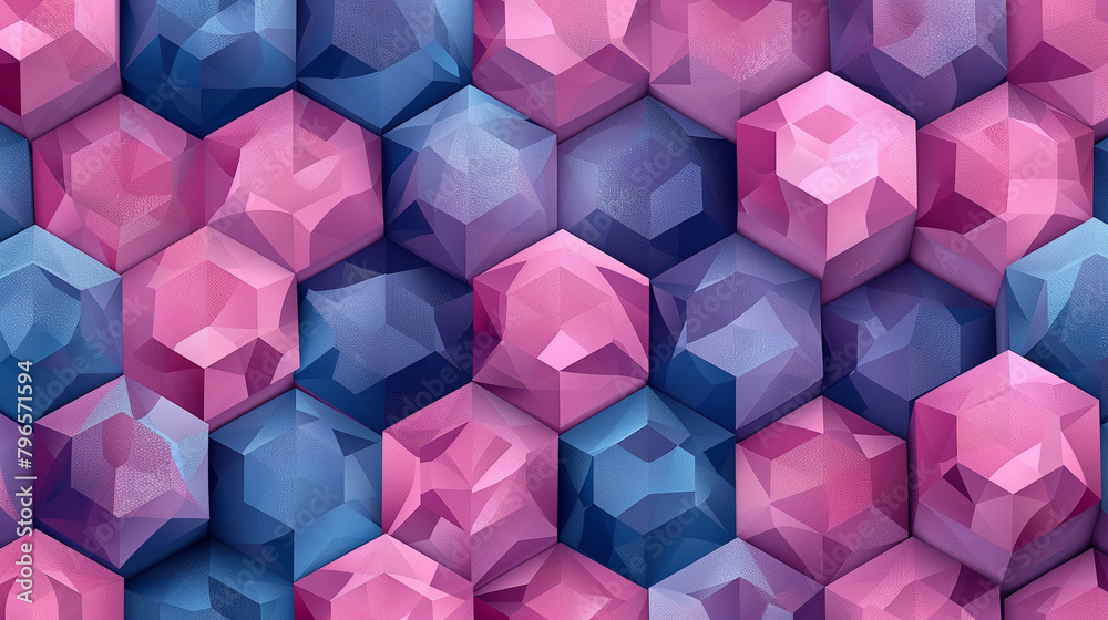 Fototapete Abstract blue background with a seamless pattern of 3D cubes,Colorful Geometric Triangle Mosaic Texture Art