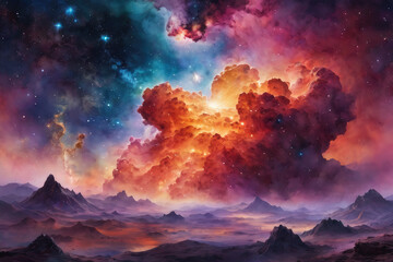 Generative Ai, AI Generated art, Beautiful view of the colorful galaxies/nebula, Colorful cosmic, Beautiful view of nebulae with star-studded stars, beautiful view of the colorful Milkyway of space