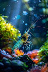 Majestic freshwater shrimp in a vibrant aquatic habitat