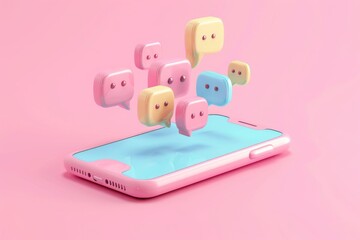 3d illustration of smartphone with floating chat bubbles