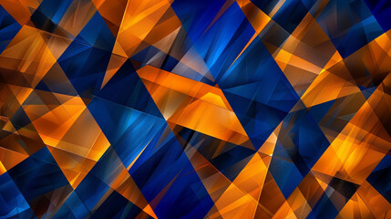 Amber & cobalt triangles intertwine diagonally, creating an elegant pattern.