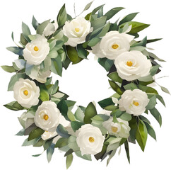 Watercolor bouquet with white flowers and eucalyptus