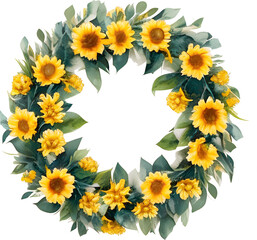 Watercolor wreath with sunflowers