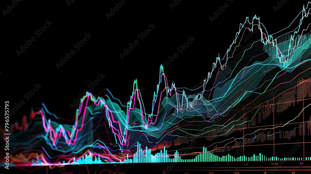 Poster a colorful graph with many lines and numbers