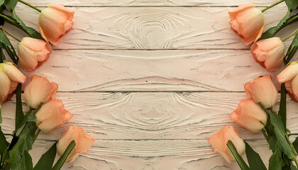 Rustic Abstract Wood and Flower Background for Celebrations like Valentine's Day and Mother's Day. Top view photoshop template