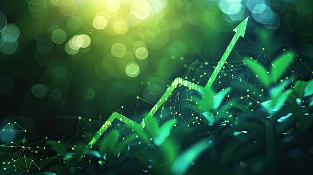 A green plant with a green arrow pointing upwards