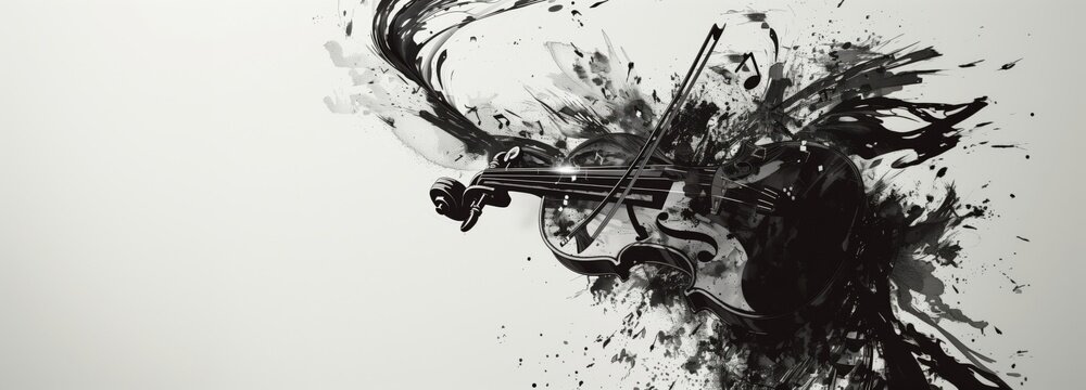 Abstract ink splash violin artwork music wave