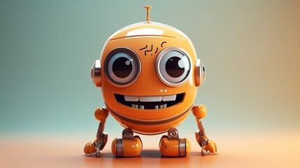 Cute cartoon robot with smiley face. 3d illustration.