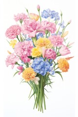 Bouquet of pastel tulips and carnations flower plant art.