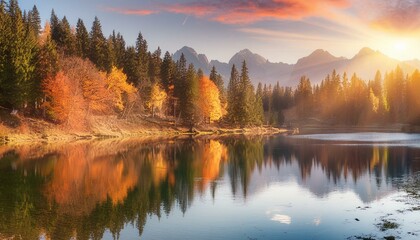 Fototapeta premium Radiant Reflections: Capturing Autumn's Sunlit Splendor