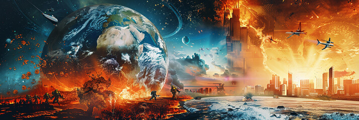 Earth in fire. Climate change. Global warming concept. 3D rendering