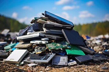 E-waste heap electronics computer garbage. - obrazy, fototapety, plakaty
