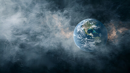 An abstract representation of the Earth surrounded by a haze of carbon dioxide, symbolizing the looming threat of global warming and climate change - obrazy, fototapety, plakaty