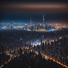 Fototapeta na wymiar Brightly lit city at night, ai-generatet