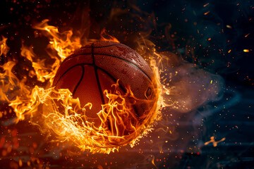 a flying basketball on fire