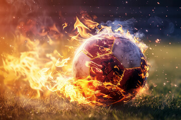 burning soccer ball on a sports field