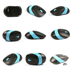 Computer wireless mouse on a white background. Side view.