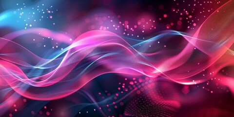 A colorful, abstract wave pattern with a purple and blue background