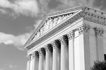 Washington DC Supreme Court. American landmark. Black and white retro filter photo.