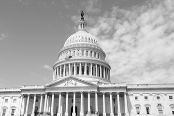 Fototapeta na wymiar Washington DC congress. American landmark. Black and white retro filter photo.