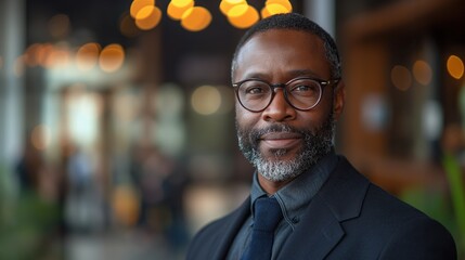 businessman corporate portrait in office, mature black middle aged manager business man